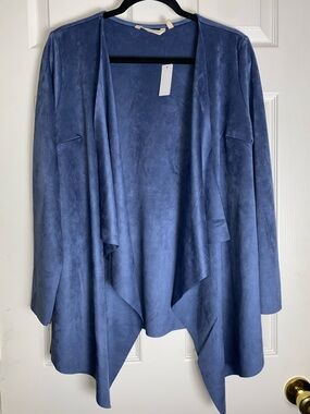 Soft Surroundings Navy Suede-Look Open Cardigan